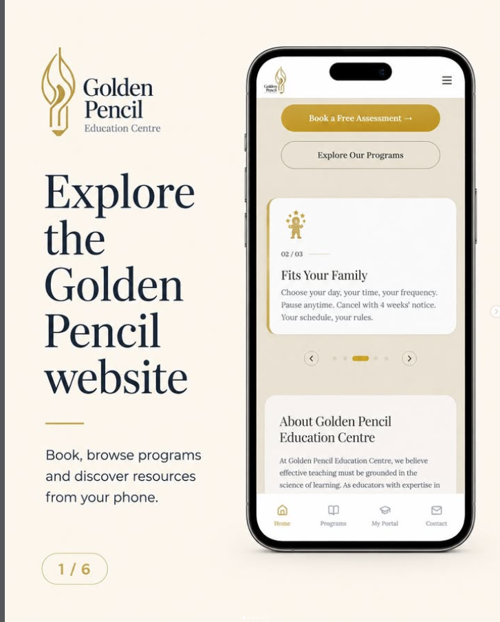 Golden Pencil website and online booking journey presented on a mobile phone
